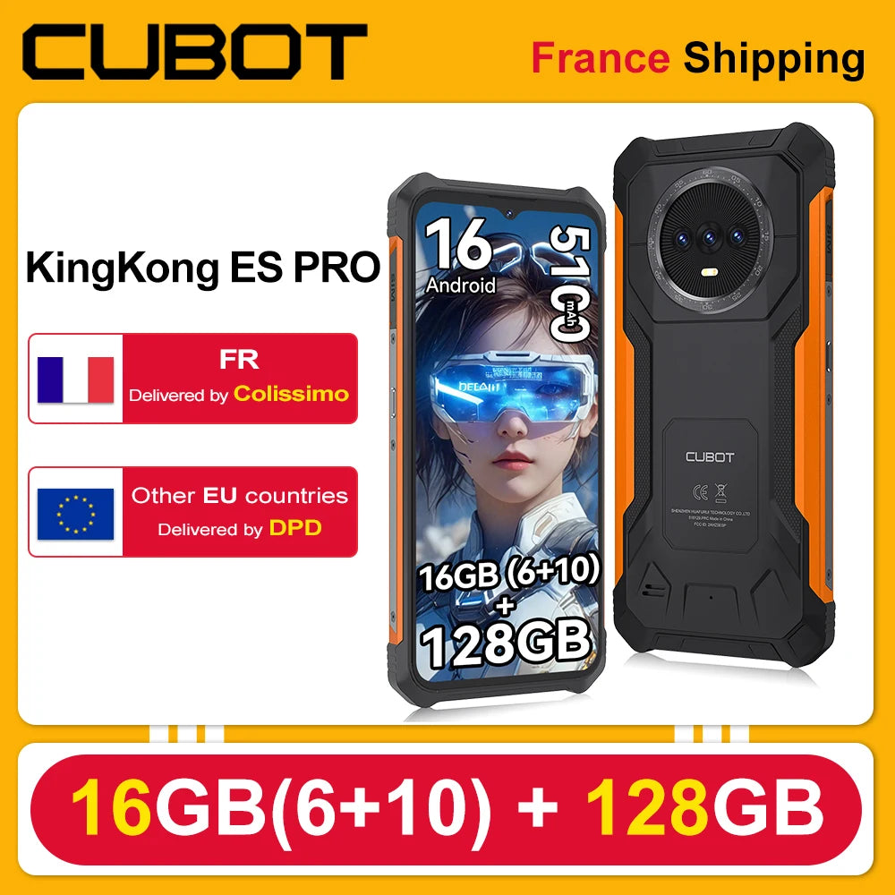 [Envíos desde Francia] Smartphone resistente Android 16 Cubot KingKong ES PRO, 16GB RAM(6+10)+64GB ROM/16GB RAM(6+10)+128GB ROM, cuerpo ultradelgado de 12.8mm, 6.56" 90Hz, 5100mAh, 64MP, GPS, identificación facial+huella dactilar