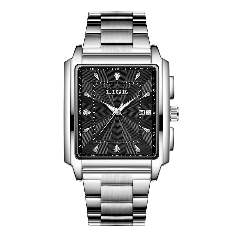 Reloj de pulsera LIGE de lujo para hombre, resistente al agua, luminoso, con fecha, de acero inoxidable, reloj cuadrado deportivo para hombre, reloj de cuarzo casual