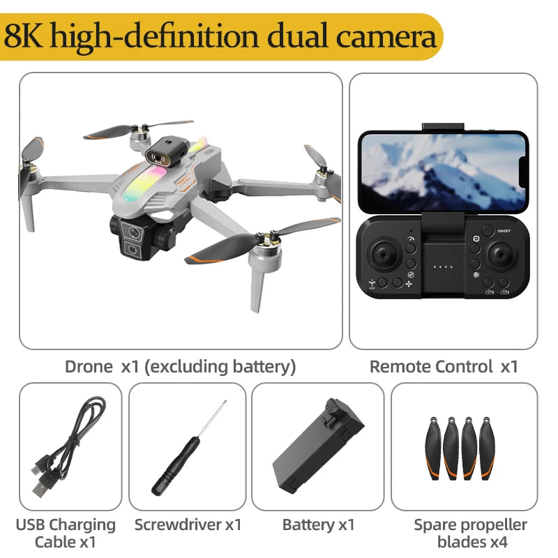 Set de drón FPV cuatrirrotor con cámara dual y control remoto, accesorios incluidos