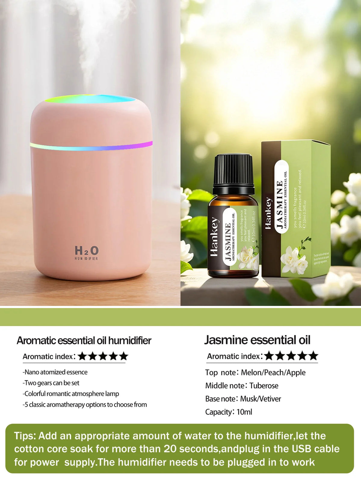 Difusor de aromaterapia de 300ml, humidificador, purificador de aire, uso doméstico en el coche, aceite esencial de aromaterapia con luz de siete colores