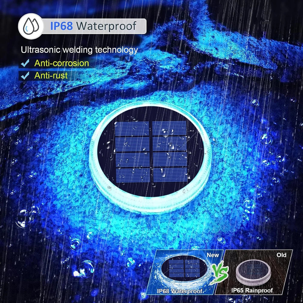 Outdoor Solar Deck Lights Waterproof LED Dock Lighting IP68 Auto On/Off for Driveway Step Sidewalk Stair Garden Floor Lamp