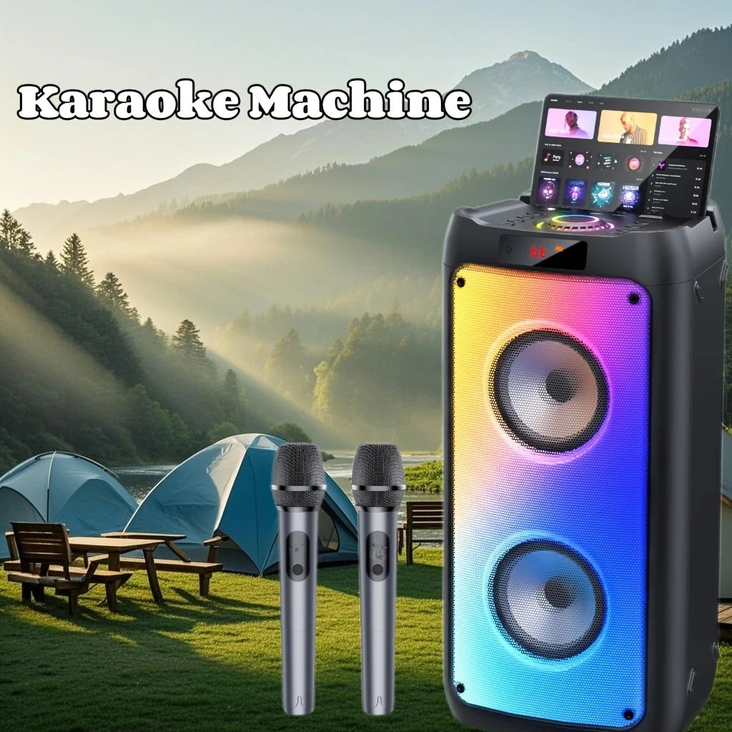 Altavoz Bluetooth inalámbrico, máquina de karaoke con 2 micrófonos, sistema de karaoke para el hogar con luz LED para fiestas, control remoto