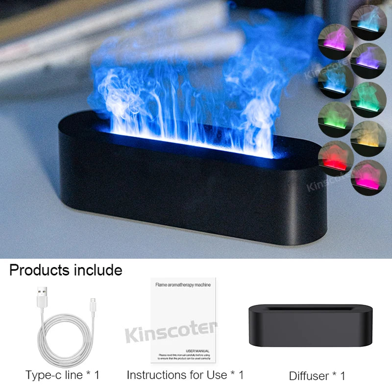 Difusor de Aroma de aceites esenciales KINSCOTER, humidificador de aire con llama, Difusor ultrasónico de niebla fría con luz nocturna de fuego realista RGB