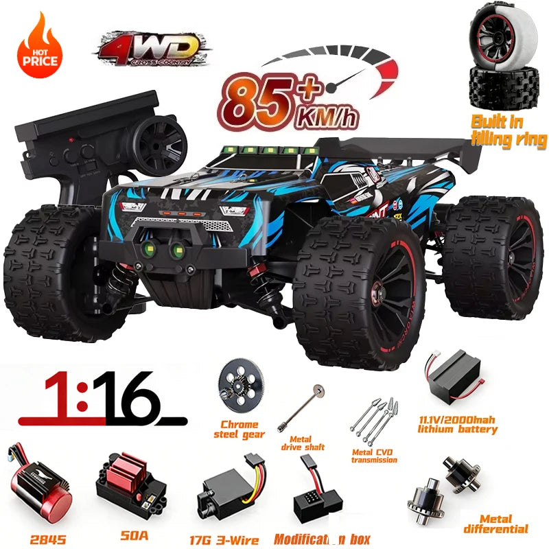 SG116MAX SCY9522 1:16 Auto de Carreras de Alta Velocidad con Derrape a 80KM/H, Motor sin Escobillas, 4WD, 9522PRO 50KM/H, Auto RC Todoterreno, Juguetes para Niños, Regalo