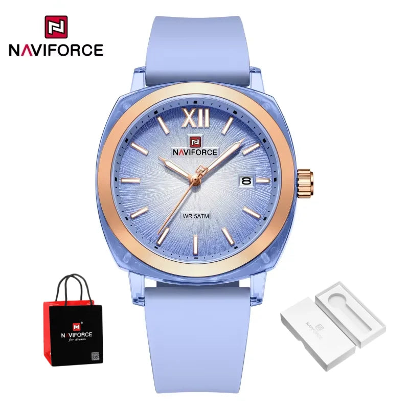 Reloj de cuarzo para mujer NAVIFORCE de moda y sencillo, con correa de silicona, manecillas luminosas, a prueba de golpes y resistente al agua, ideal para regalo.