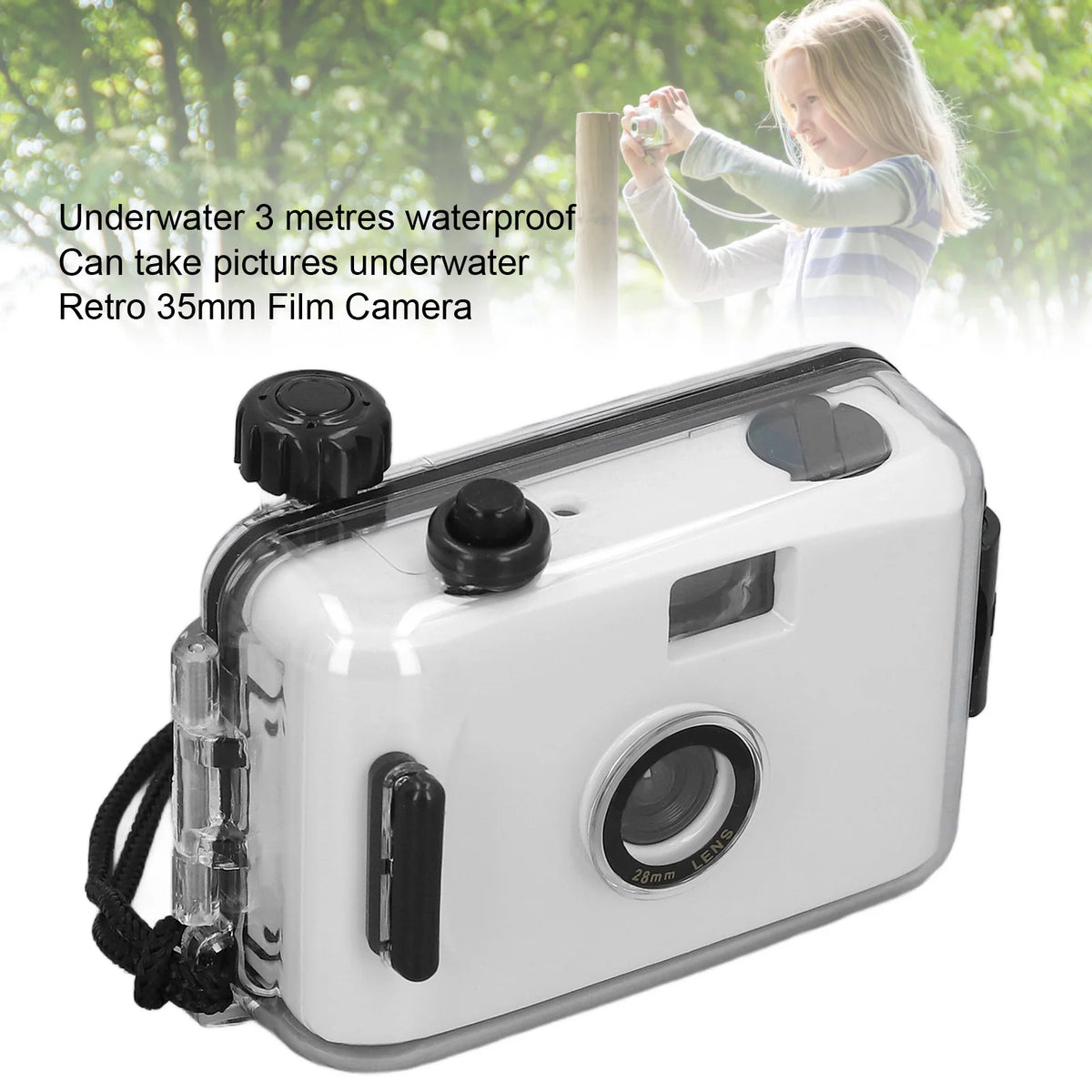 Cámara de película reutilizable de 35mm con funda impermeable para esnórquel con velocidad de obturación 1/100s F/9, lente de 28MM, cámara de película reutilizable de 35mm