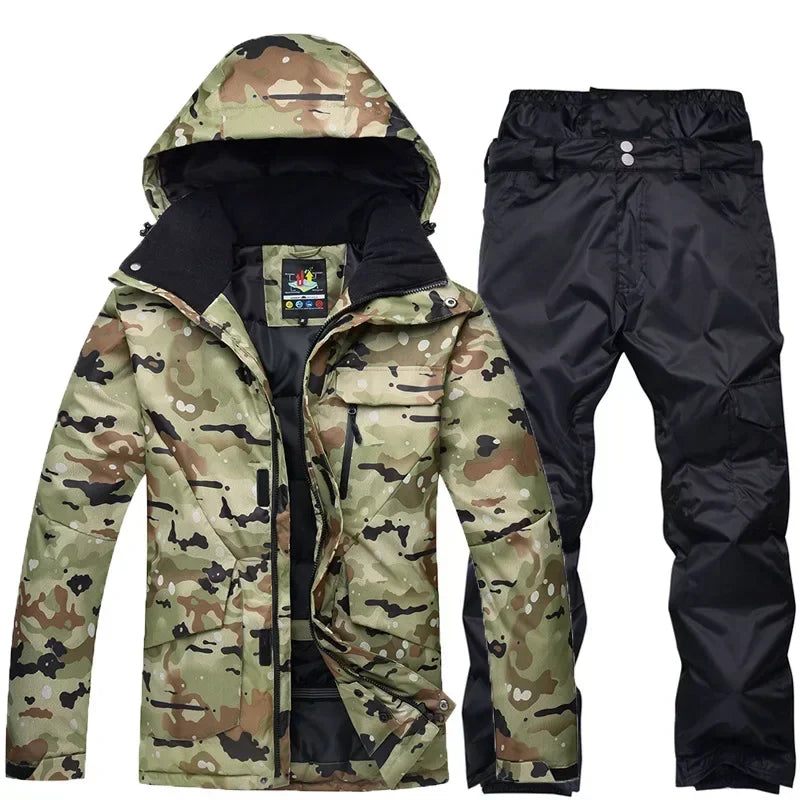 Ropa de Snowboard para Hombre, Conjunto de Traje de Esquí Súper Cálido con Camuflaje, Chaqueta Impermeable, Cortavientos y Transpirable para Escalar Montañas