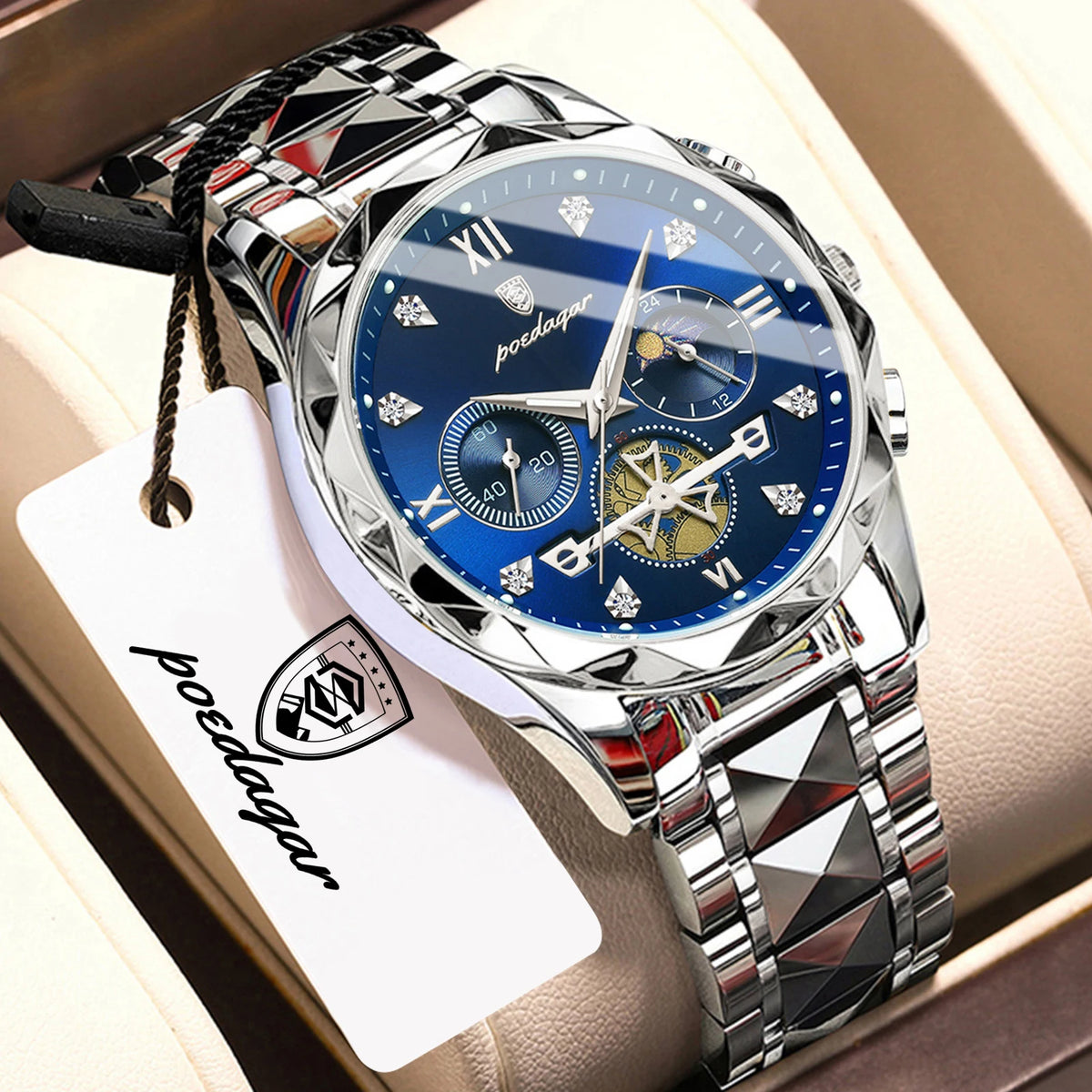 Reloj de pulsera creativo POEDAGAR para hombre, reloj de cuarzo empresarial de acero inoxidable, cronógrafo, resistente al agua, luminoso, a la moda