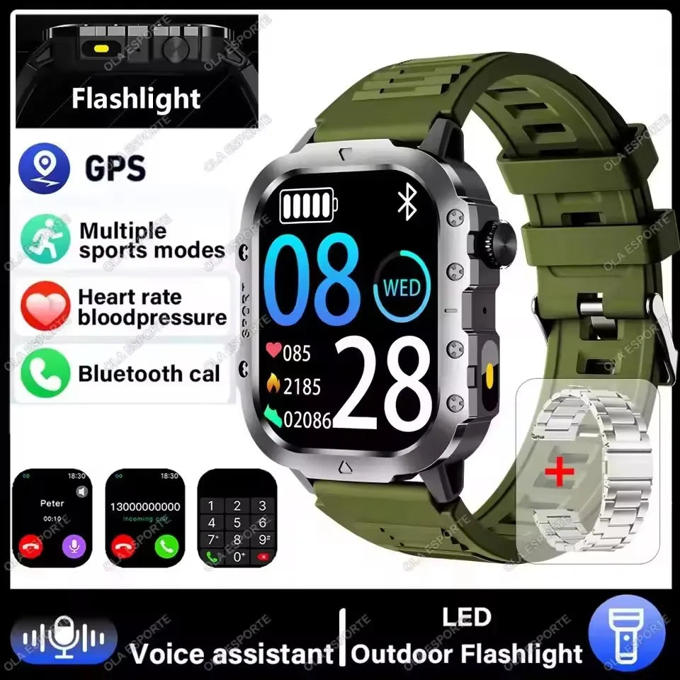 Reloj inteligente militar 2026 para hombre, 3ATM, deportivo para exteriores, rastreador de actividad física, monitor de presión arterial y salud, llamada BT, reloj inteligente con GPS