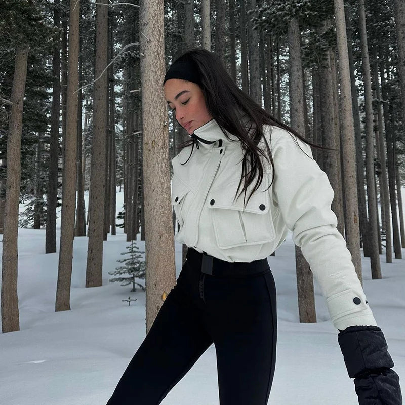 Chaqueta de mujer brillante y reflectante, con cuello alto, cremallera, manga larga, abrigo corto, elegante, nueva colección de invierno 2026, ropa de calle para mujer