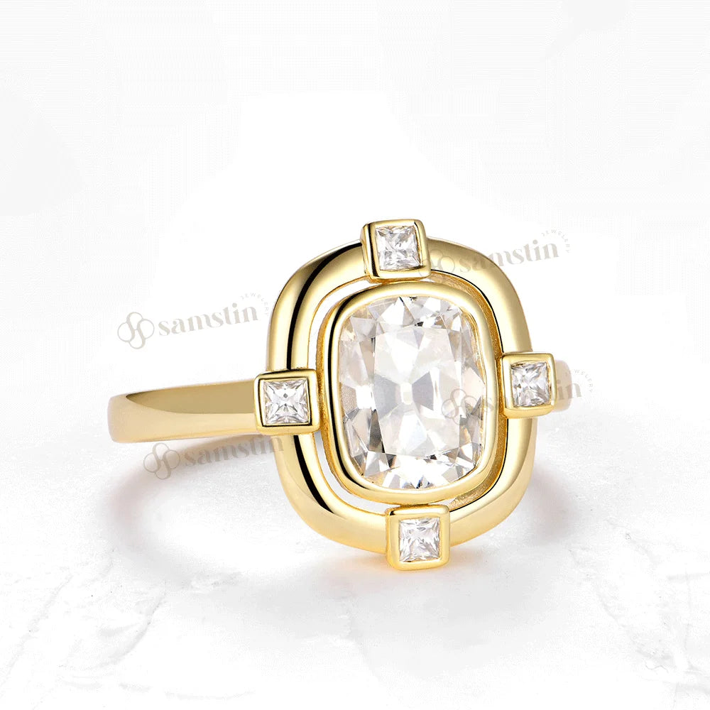 Anillos Samstin 3CT OMC de Moissanita para Mujer, Oro Amarillo Sólido de 14K/10K, Corte Cojín, Anillo de Diamantes para Regalos de Aniversario y Navidad