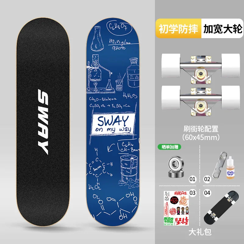Patineta de 4 Ruedas con Doble Amortiguación para Adultos, Profesional para Principiantes, Resistente a Arañazos y Duradera para Trucos