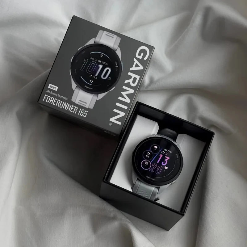 Reloj deportivo inteligente Garmin Forerunner 165 de estilo básico, pantalla AMOLED de 1,2 pulgadas, GPS, compatible con varios idiomas
