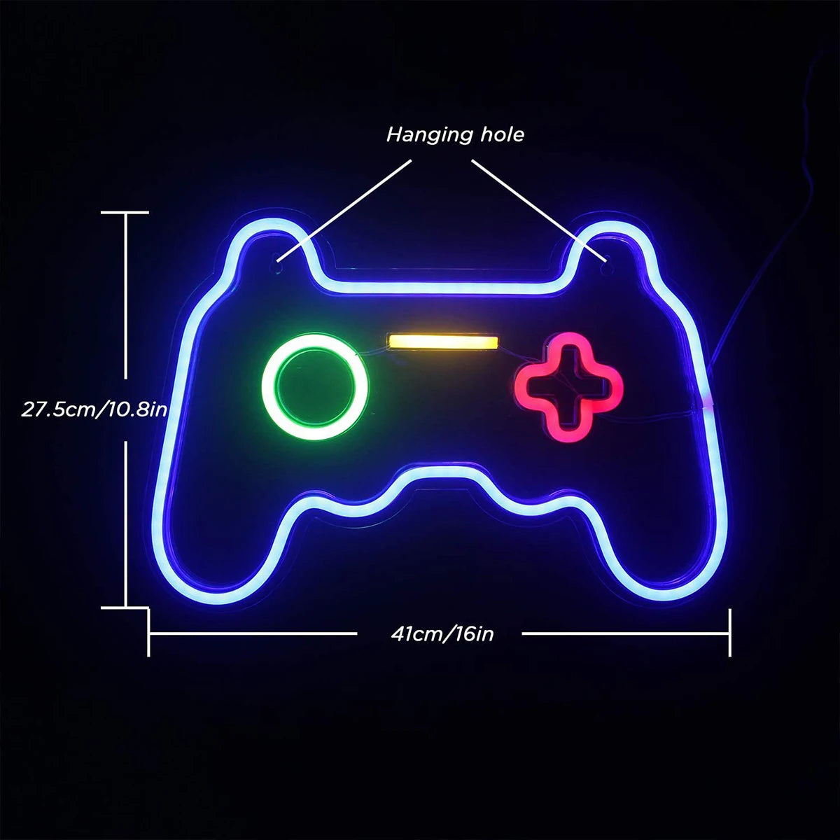 Letrero de neón LED con mando tipo videojuego y botones en colores