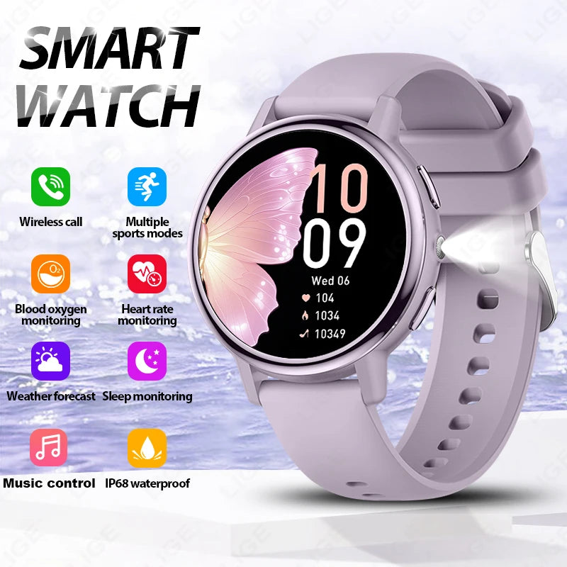 Reloj inteligente para hombre LIGE 2026, pantalla HD de 1.26", recordatorio de llamadas, monitor de salud fisiológica, linterna LED, regalo para mujer, reloj inteligente femenino