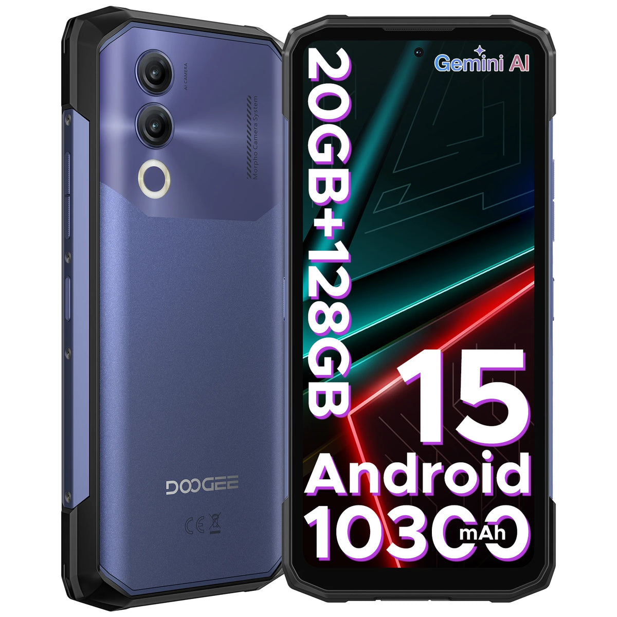 Teléfono resistente DOOGEE Blade20, IA Gemini, batería de 10300 mAh, pantalla HD+ de 6,6'', 20 GB 128 GB, versión global, teléfono inteligente con IA, NFC, Android 15