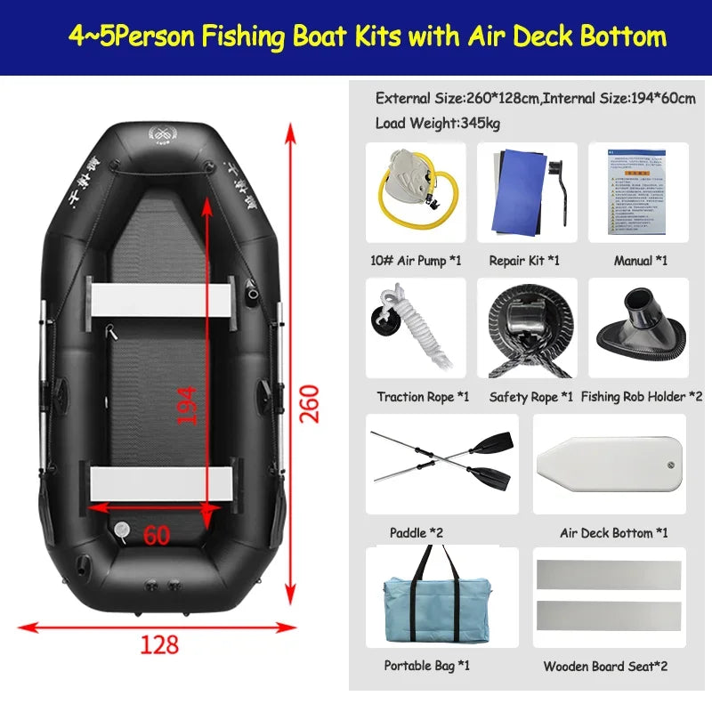 Juego inflable de balsa de barco profesional, bote de remos para adultos, Kayak, canoa, pesca, barco a la deriva plegable resistente a desgarros