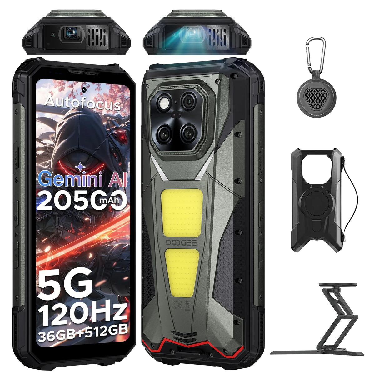 Teléfono robusto DOOGEE V Max Play 5G con proyector, pantalla de 6.78", batería de 20500mAh, luces de camping duales, Dimensity 7300, NFC, smartphone con proyector