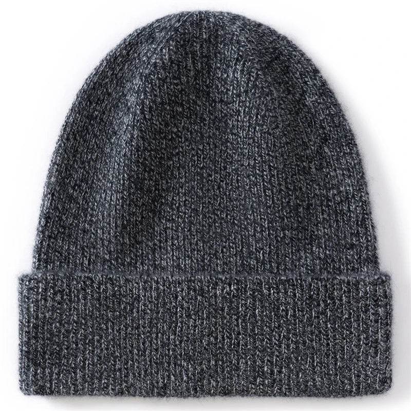 Gorro de Punto 100% Cachemira Pura KOIJINSKY, Textura de Canalé, Puño Plegable, Gorro de Invierno Suave y Cálido para Mujer