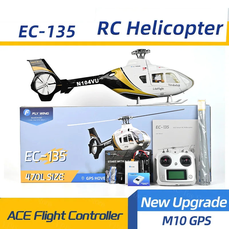 Helicóptero a escala RC Flywing EC135 sin escobillas, simulación de helicóptero a escala RC con control de vuelo ACE, GPS Beidou M10, RTF, en stock.