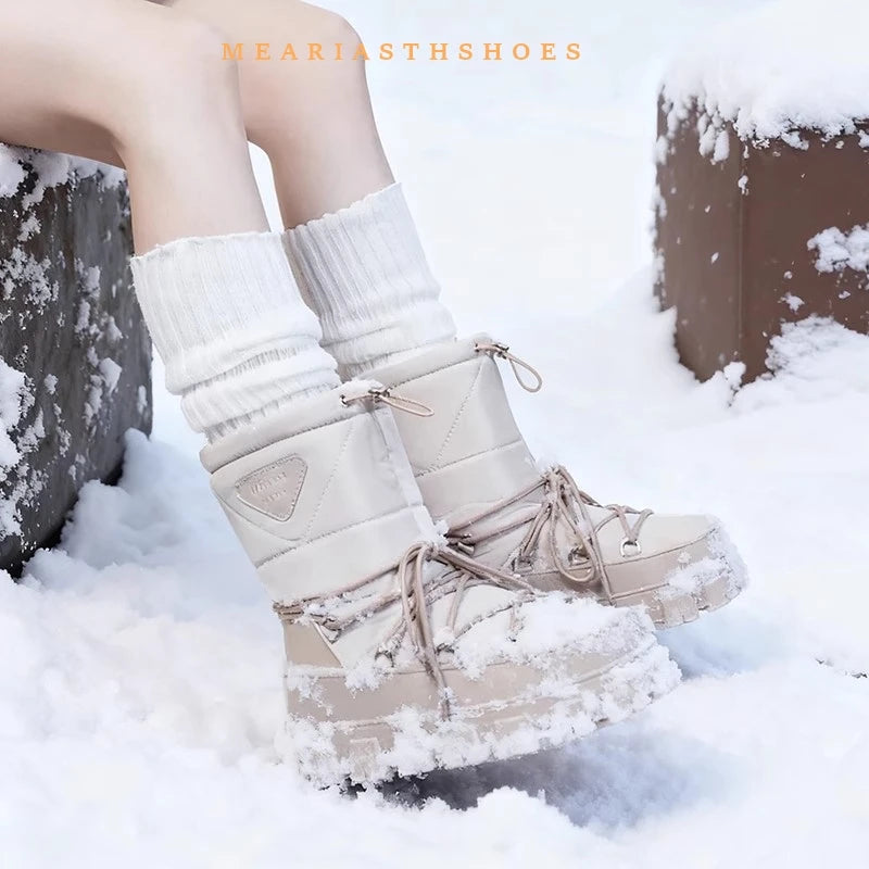 Botas de nieve de invierno 2026, botas de esquí a media pantorrilla para mujer, cuñas, botas de piel peluda y esponjosa, botas cálidas de algodón con plataforma alta para mujer, talla 36-41