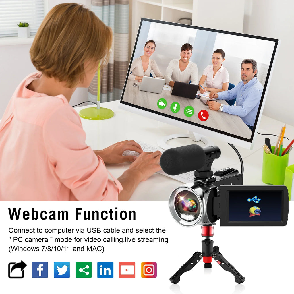 Videocámara 4K con micrófono, cámara de vídeo infrarroja Vlogging con Zoom 18X para Youtube, grabadora Digital portátil de 48MP, transmisión en vivo