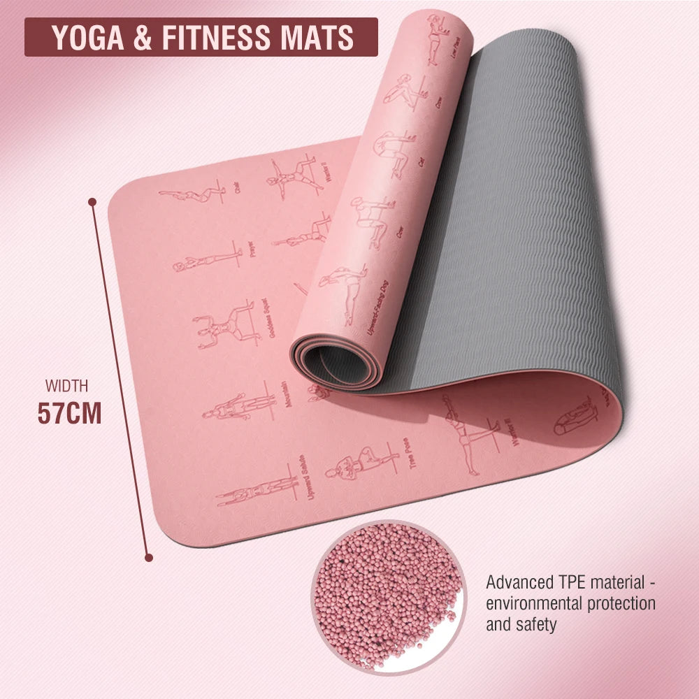 Estera de Yoga TPE antideslizante con patrón 183*57cm 6mm estera de gimnasia de alta densidad ecológica adecuada para esteras deportivas de Yoga y Pilates