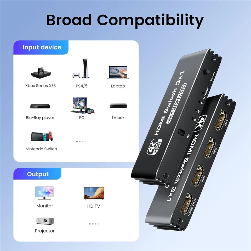 Navceker-conmutador HDMI 2,1, 8K, 60Hz, 4K120Hz, compatible con HDMI, salida 3 en 1 con convertidor de Control remoto para monitores Xbox PS5
