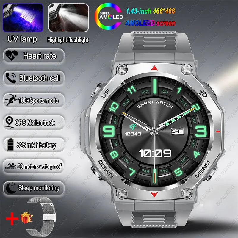2026 Nuevo T-Rex 3 Reloj inteligente deportivo de grado militar con seguimiento de movimiento GPS, resistente al agua 5 ATM, frecuencia cardíaca, llamada Bluetooth HD, reloj inteligente para hombre