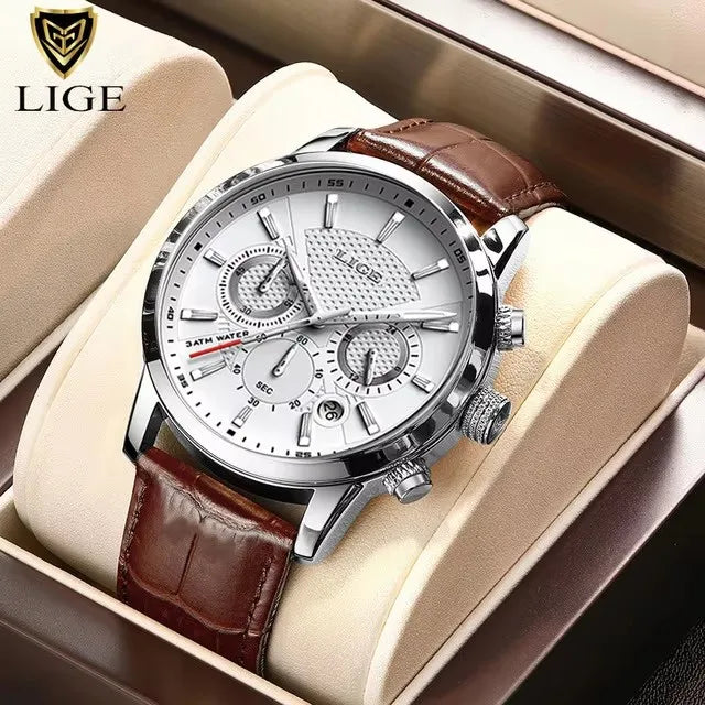 LIGE Watch MenTop Brand Luxury Casual Leather Quartz Mens Watches Man Business Clock Male Sport Waterproof Date Chronograph
