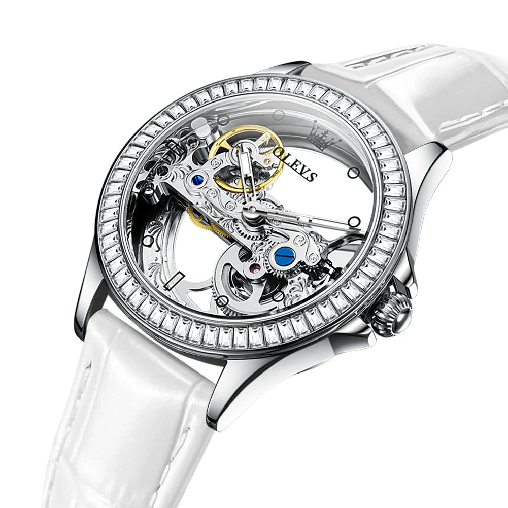 Reloj OLEVS de moda con diseño hueco creativo, marca de lujo, mecánico automático, resistente al agua para mujer, reloj mujer