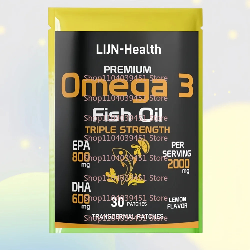 30 Parches Transdérmicos de Aceite de Pescado Omega 3 con EPA y DHA para el Apoyo del Cerebro, el Corazón y el Bienestar