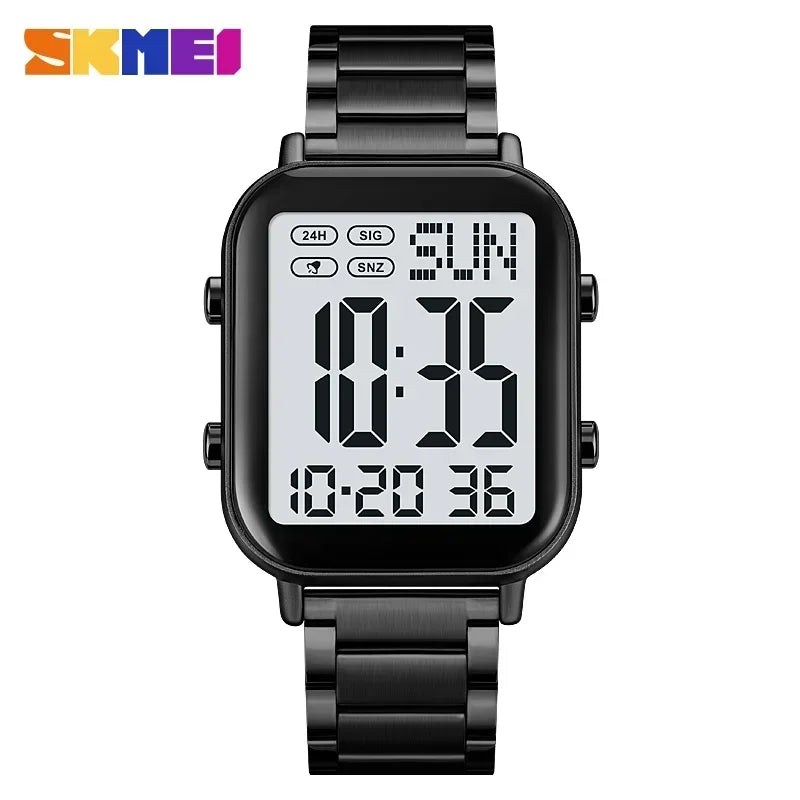 SKMEI 2259 Luxury Waterproof Sport Electronic Mens Wristwatch EL Display Stainless Steel Digital Watch for Men 1859 Reloj Hombre