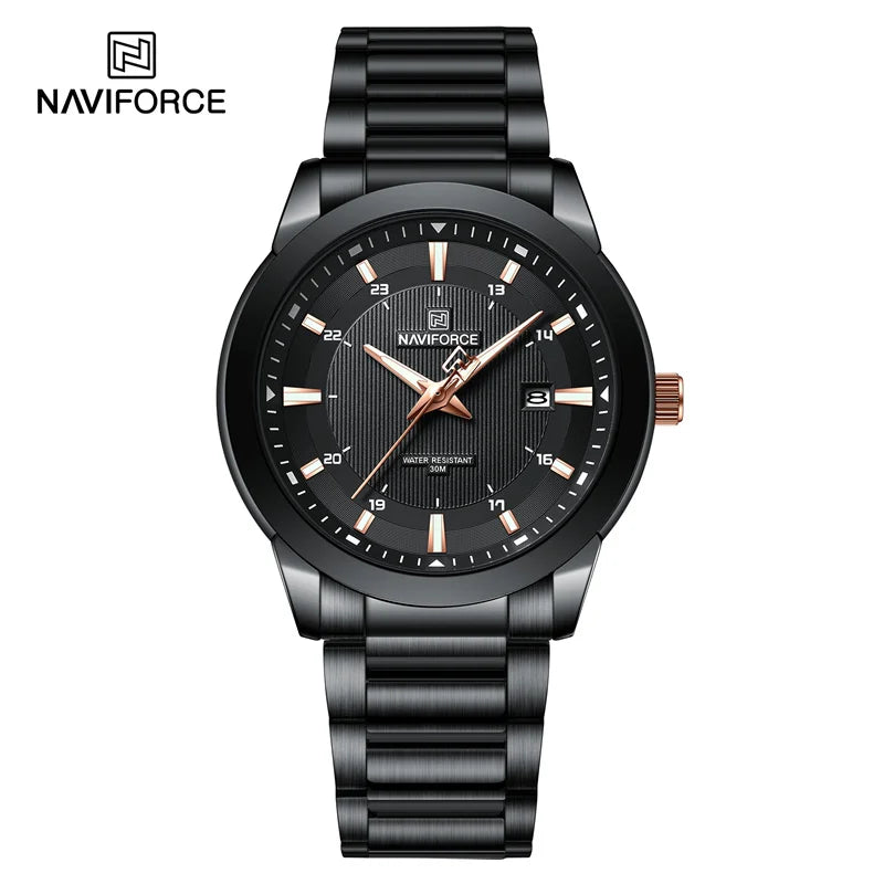Nuevo estilo de reloj NAVIFORCE para hombre, de cuarzo, diseño sencillo, informal y ejecutivo, con correa de acero inoxidable, luminoso y resistente al agua 3ATM