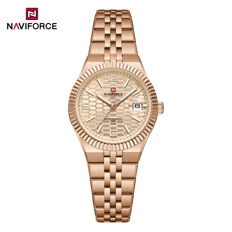 Reloj deportivo de cuarzo para mujer NAVIFORCE, reloj de pulsera impermeable de alta calidad para mujer con correa de acero, estilo romántico NF5079