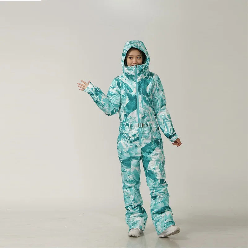 Conjunto de esquí de una pieza para mujer, Mono de esquí para deportes al aire libre, chaqueta de Snowboard, mono cálido, ropa impermeable, monos con capucha