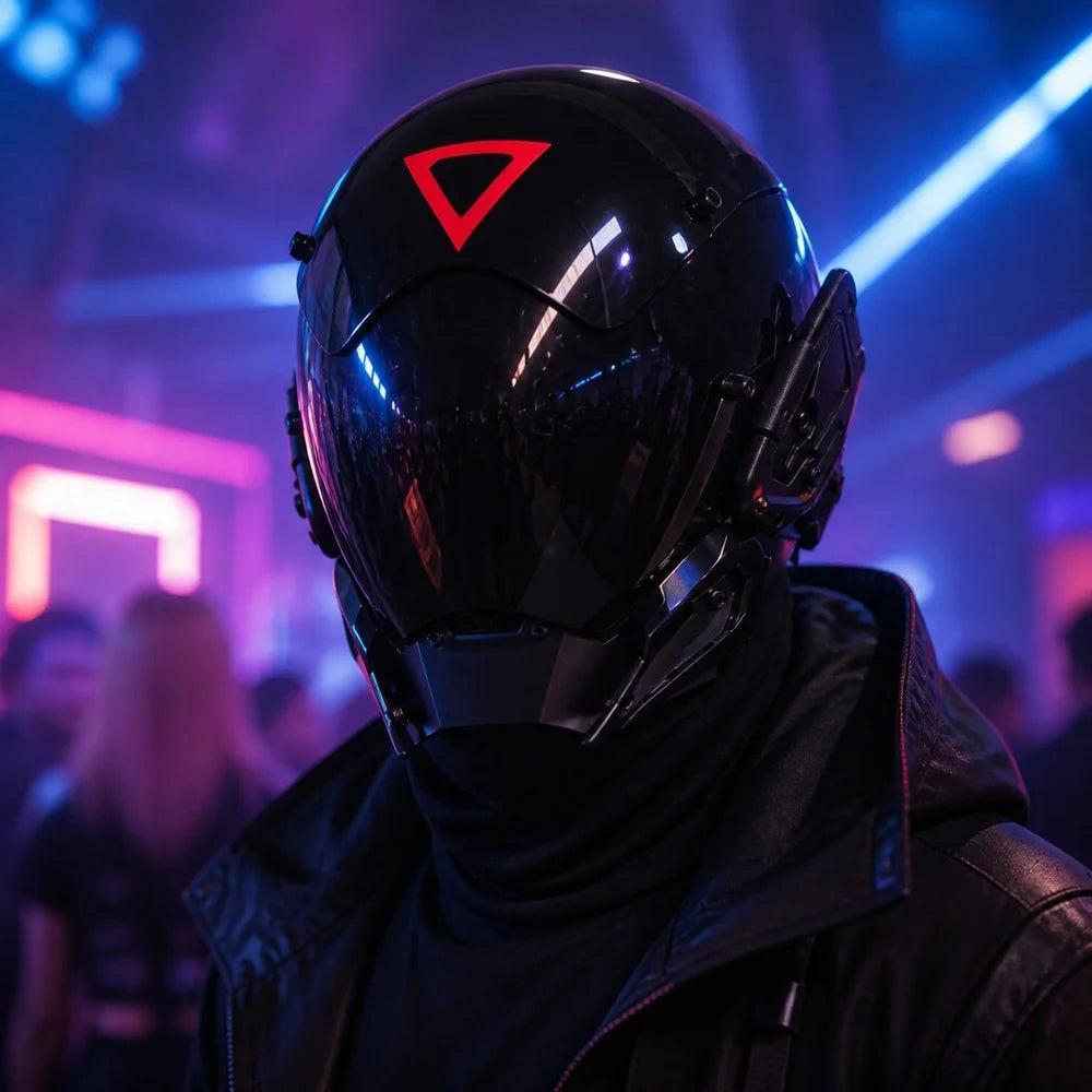 Máscara facial completa con luces LED de estilo cyberpunk, ideal para disfraces futuristas de Halloween, eventos de cosplay, festivales, actuaciones en escenarios y fiestas; accesorio para casco.