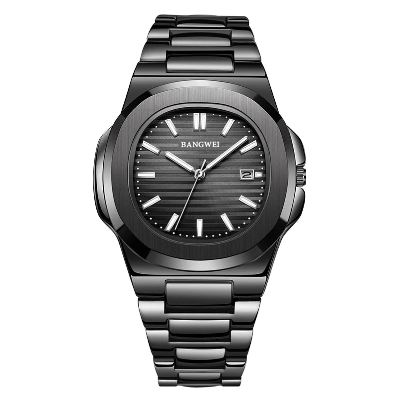 Reloj de lujo para hombre BANGWEI, reloj de cuarzo informal de moda LIGE, reloj de acero luminoso resistente al agua, regalo para hombre + caja