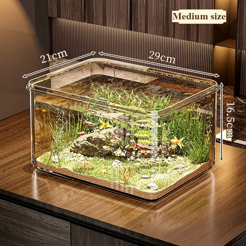 Transparent Landscape Fish Tank Small Tabletop Home Office Goldfish Tank Extra-Large Square Acrylic Hydroponic Thick Turtle Tank