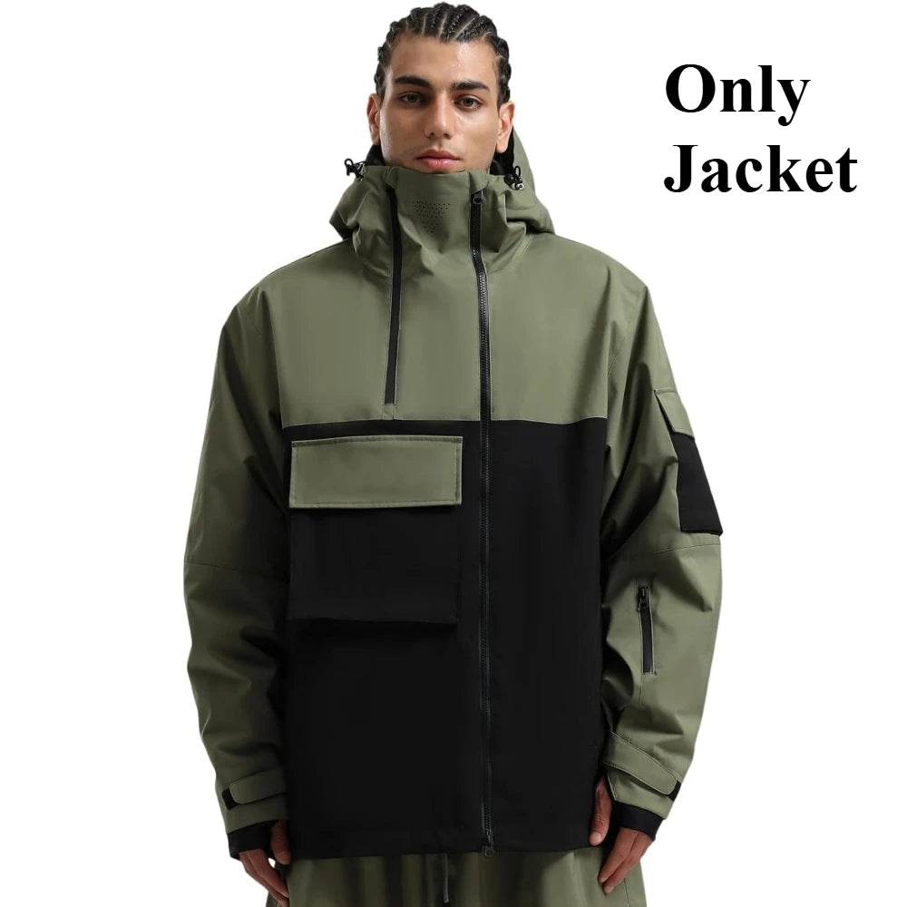 Chaquetas de snowboard con bolsillo súper grande para hombre, abrigos de esquí holgados y transpirables, Tops de invierno Unisex con aislamiento impermeable, Sudadera con capucha con cremallera