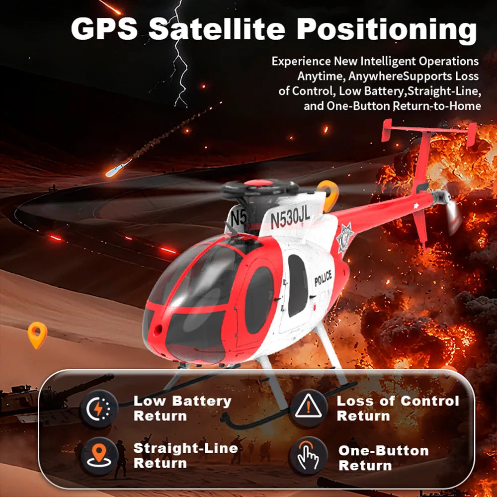 Helicóptero YUXIANG F119S(MD500) 9CH GPS 1/16 con Flujo Óptico + LiDAR TOF/Suspensión de Altitud, Doble Motor sin Escobillas, 350m, 18 Minutos de Vuelo, Avión RC