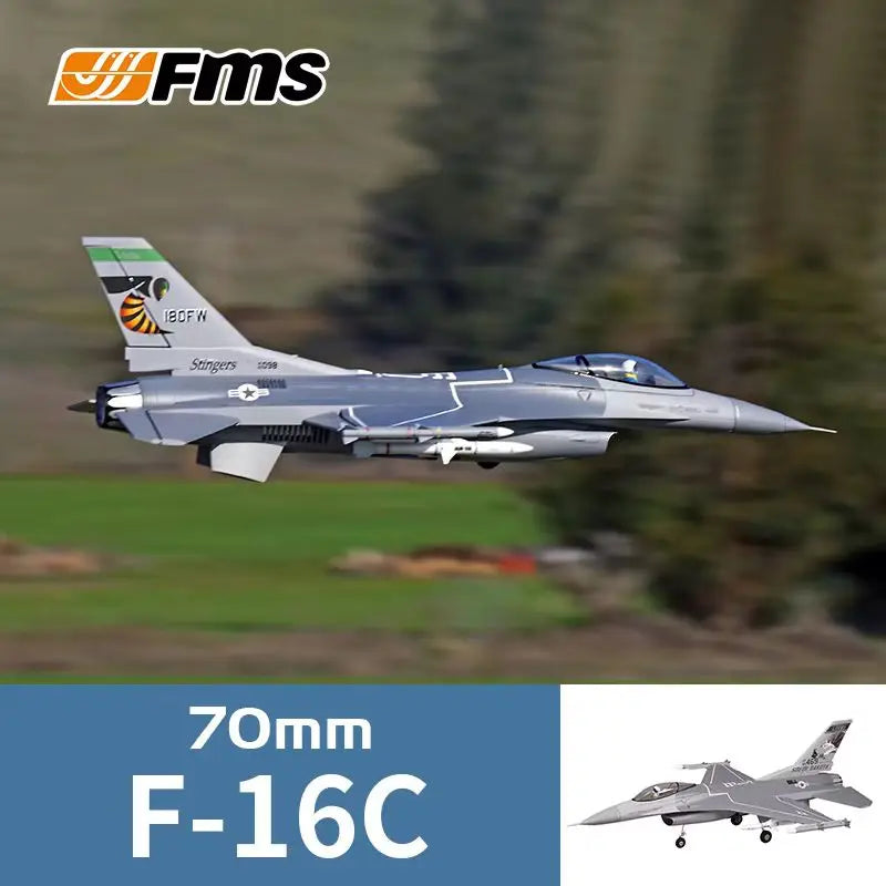 Avión de Control Remoto Eléctrico Simulado FMS EDF Jet 70mm F‑16C Fighting Falcon PNP, Avión de Espuma de Ala Fija F16C