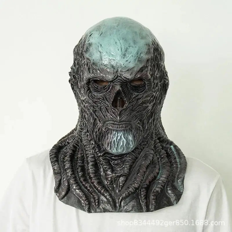 Máscara de Cosplay Vecna, casco de cabeza completa de látex de terror para adultos con ojos rojos LED, disfraz aterrador para fiesta de Halloween