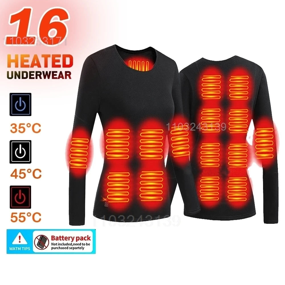 Ropa interior térmica con calefacción eléctrica USB para hombre y mujer, ropa interior autocalentable de esquí, 52 áreas