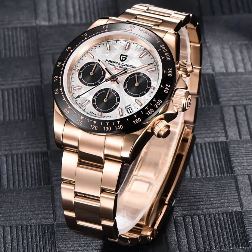 PAGANI DESIGN 2026 Nuevo Reloj de Cuarzo para Hombre de Lujo en Oro Rosa, Reloj de Pulsera Deportivo con Cronógrafo e Impermeable 100M para Hombre