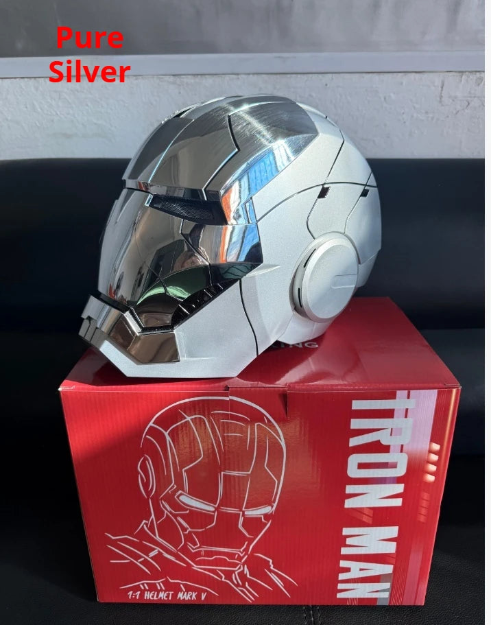 Casco de Iron Man MK5 Negro y Dorado, Los Vengadores, Escala 1/1, Casco Transformable con Activación por Voz, Colección Eléctrica Decorativa para Regalo