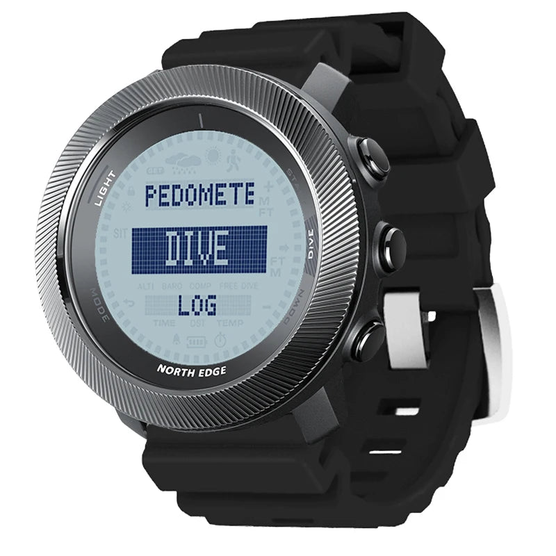Reloj para hombre NORTH EDGE APACHE-D, reloj de buceo libre, reloj digital deportivo, altímetro, barómetro, brújula, hora mundial, resistente al agua 100M