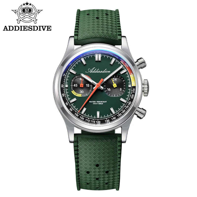 Reloj de cuarzo para hombre ADDIESDIVE de 38 mm, cronógrafo, movimiento 0S21, luminiscencia BGW9, resistente al agua 10 bares, correa de caucho fluorado
