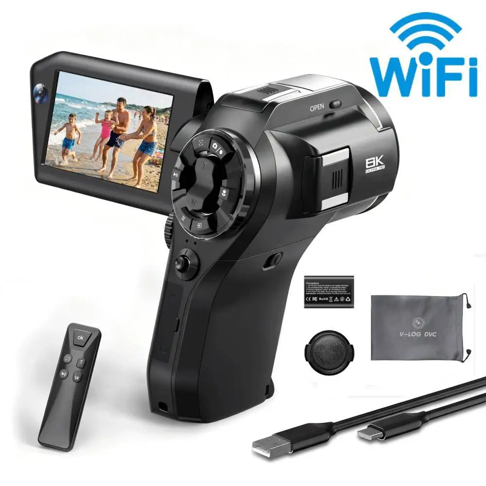 Cámara de Video 8K para Vlogging con Función Picture-in-Picture, WiFi, Zoom Óptico 8X, Visión Nocturna IR, Cámara DV Portátil