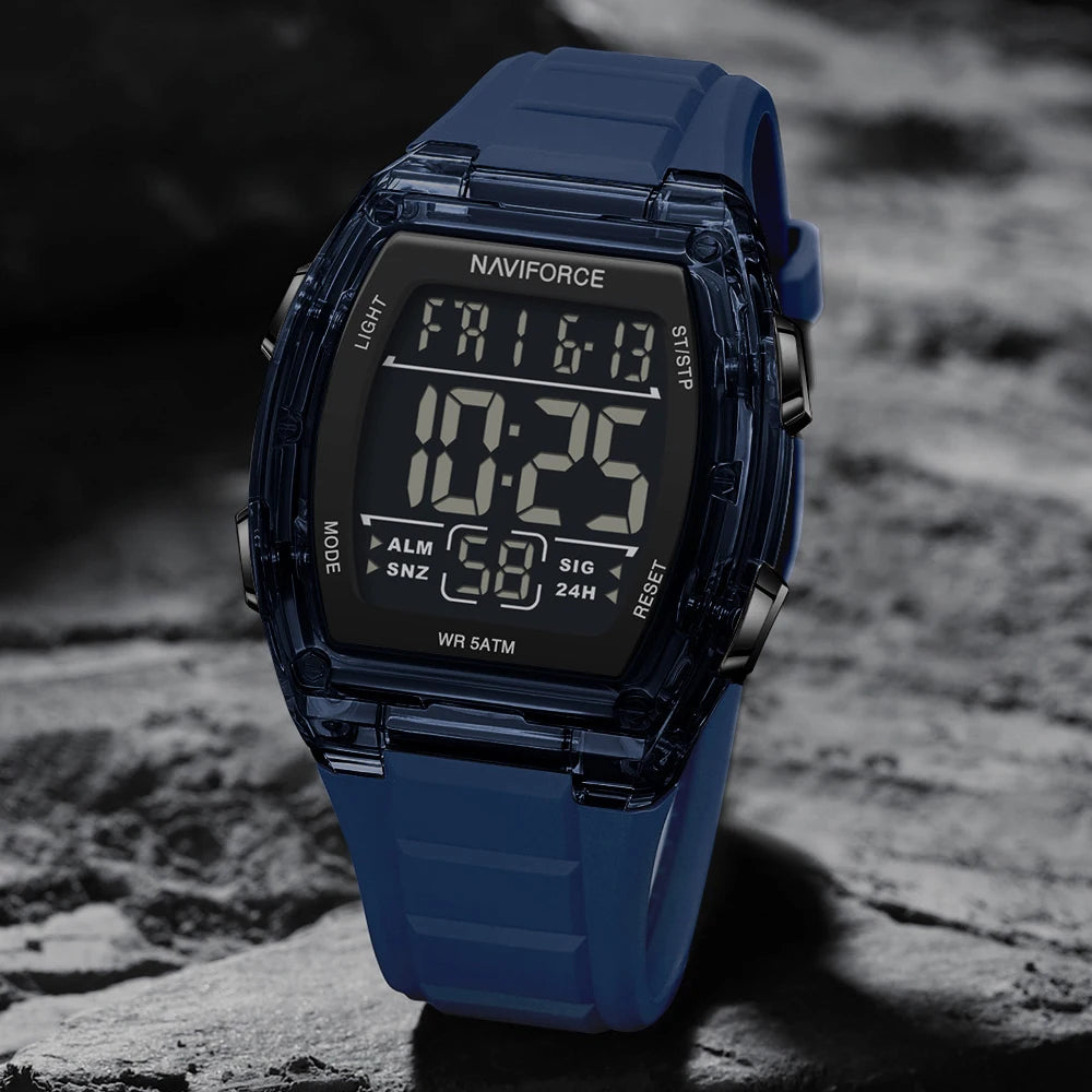 Reloj deportivo para hombre NAVIFORCE de lujo, marca líder, con alarma, cronómetro, pantalla digital LED, retroiluminación y resistente al agua.